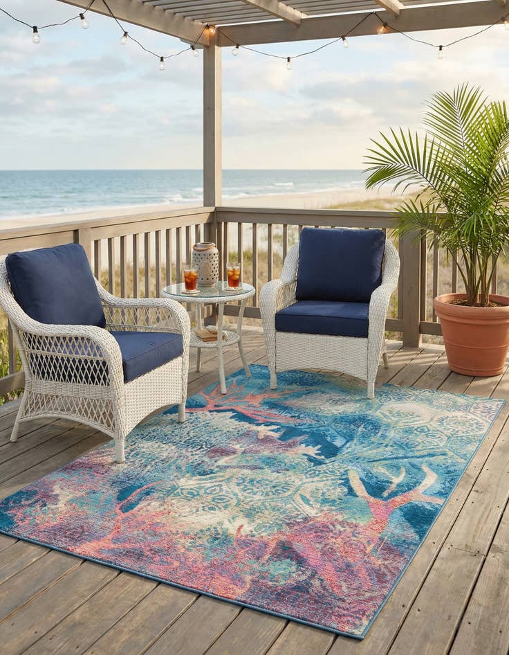 Detail image of 4' x 6'  Washable Coastal Indoor / Outdoor Rug