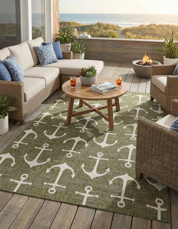 Detail image of 7' x 10'  Washable Coastal Indoor / Outdoor Rug