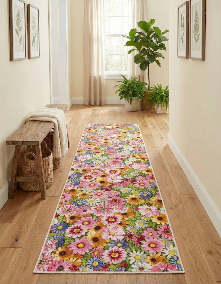 Detail image of  2' 7 x 10'  Washable Botanical Indoor / Outdoor Runner Rug