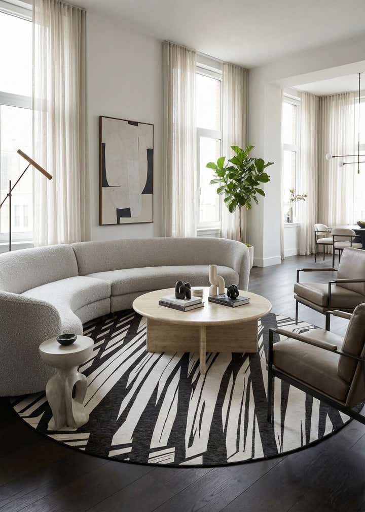 13' x 13' Easy-Clean Modern Indoor / Outdoor Round Rug