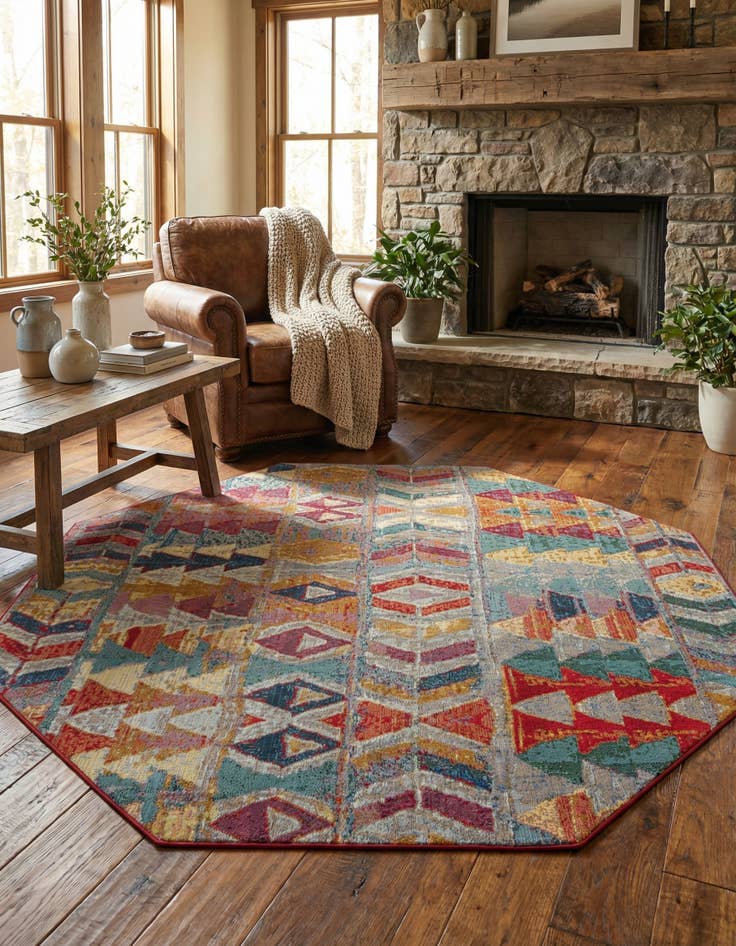 Detail image of 7' 10 x 7' 10 Easy-Clean Modern Indoor / Outdoor Octagon Rug