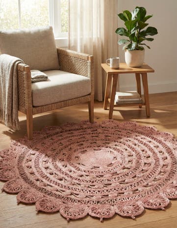 Pink Handmade Braided Jute Round Rug