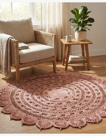 Pink Handmade Braided Jute Round Rug