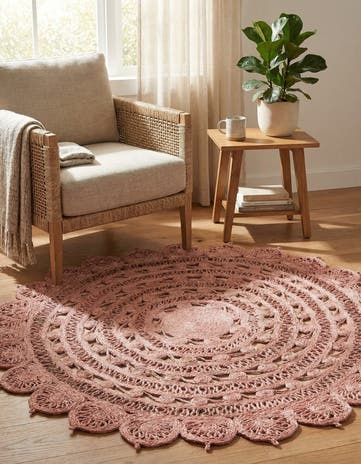 Pink Handmade Braided Jute Round Rug