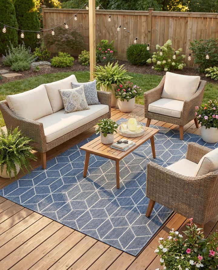 6' 1 x 9' Easy-Clean Lattice Indoor / Outdoor Rug