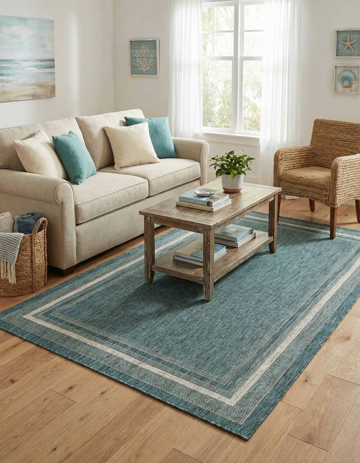 Detail image of 5' 3 x 8' Easy-Clean Border Indoor / Outdoor Rug
