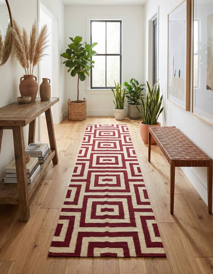 Detail image of 2' 7 x 9' 9  Hand Woven Kilim Modern Wool Runner Rug