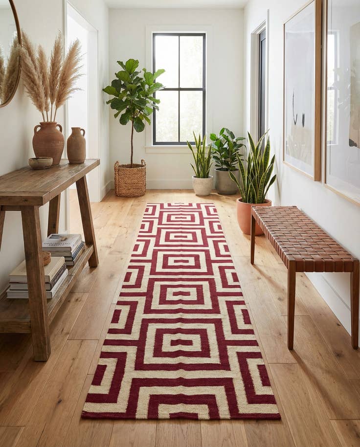 Detail image of 2' 7 x 9' 9 Hand Woven Kilim Modern Wool Runner Rug