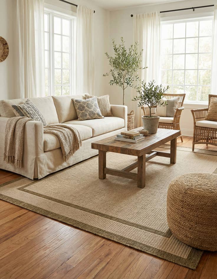 Detail image of 5' 3 x 8'  Washable Border Indoor / Outdoor Rug