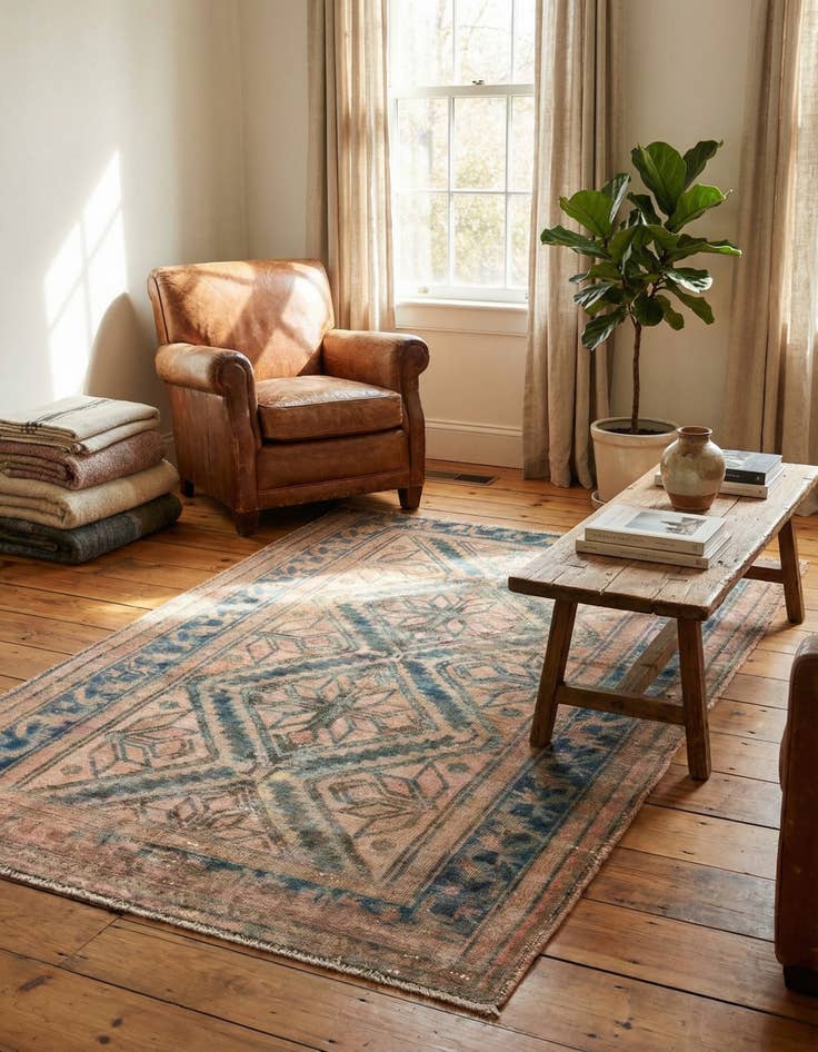 Detail image of 4' 6 x 7'  Hand Knotted Ultra Vintage Persian Wool Rug