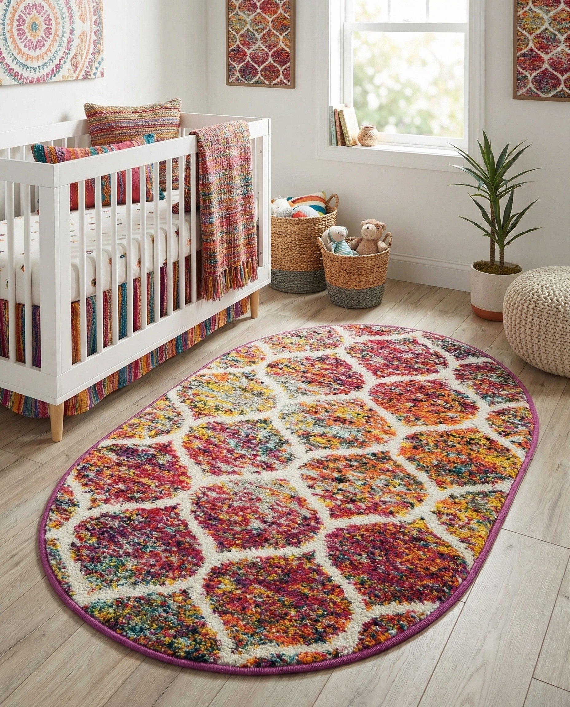  2' x 3' Lattice Frieze Oval Rug