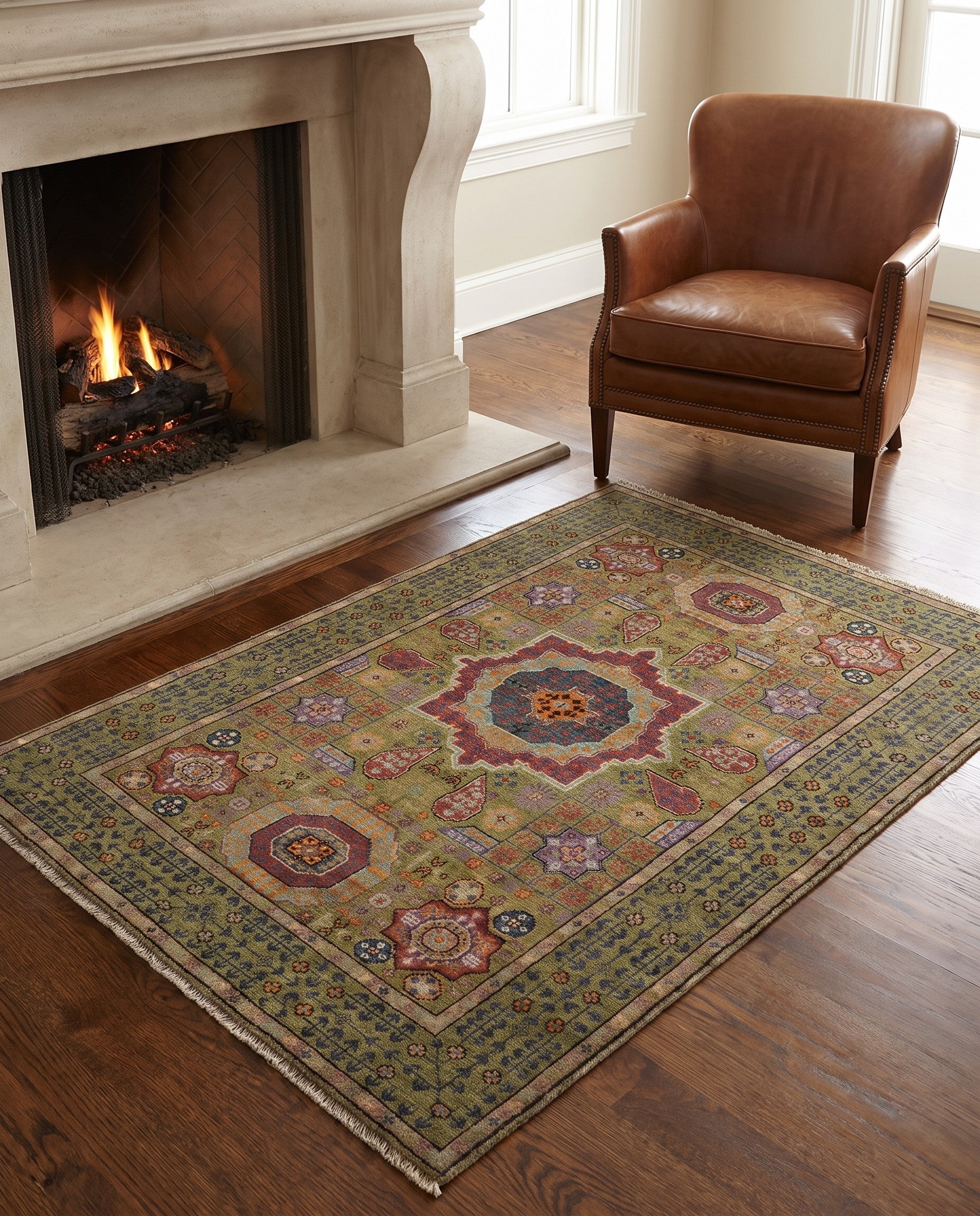 3' 5 x 4' 10 Hand Knotted Mamluk Ziegler Rug