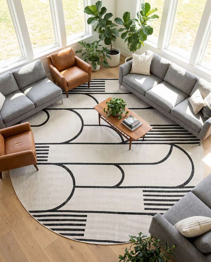 10' x 10' Easy-Clean Modern Indoor / Outdoor Round Rug