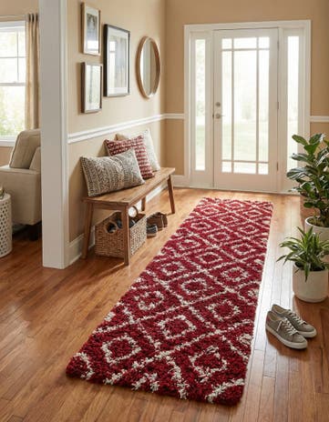 Burgundy Red Lattice Shag Runner Rug