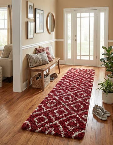 Burgundy Red Lattice Shag Runner Rug
