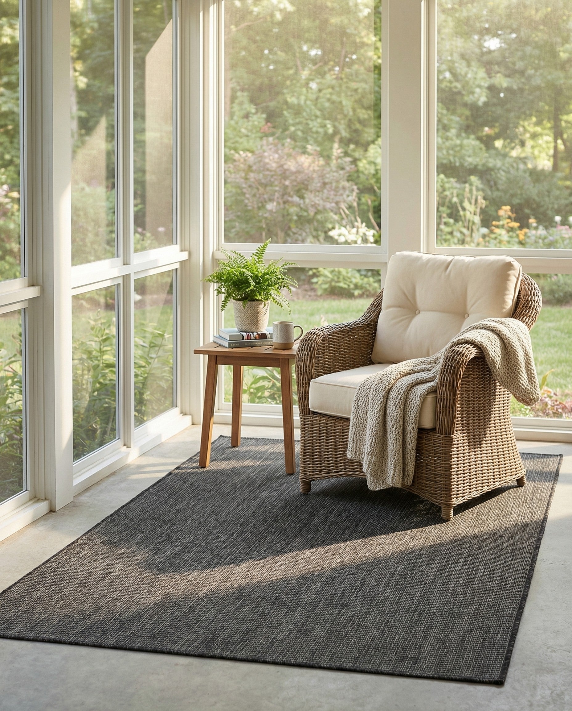 Black 115cm x 193cm Washable Solid Indoor / Outdoor Rug | iRugs CH