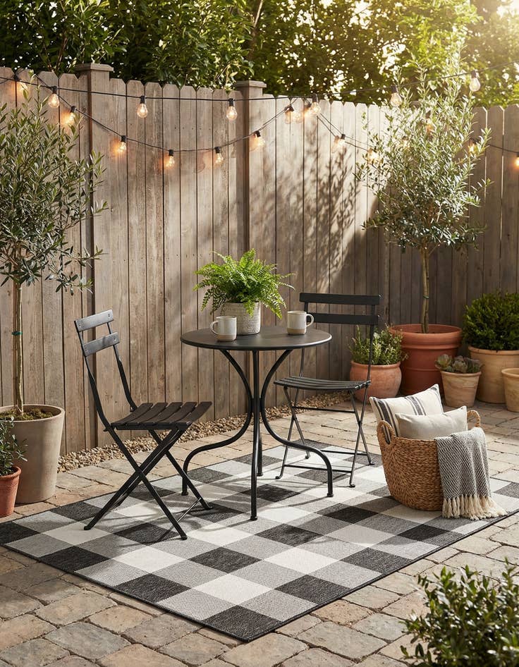 Detail image of 5' 3 x 7'  Washable Checkered Indoor / Outdoor Rug