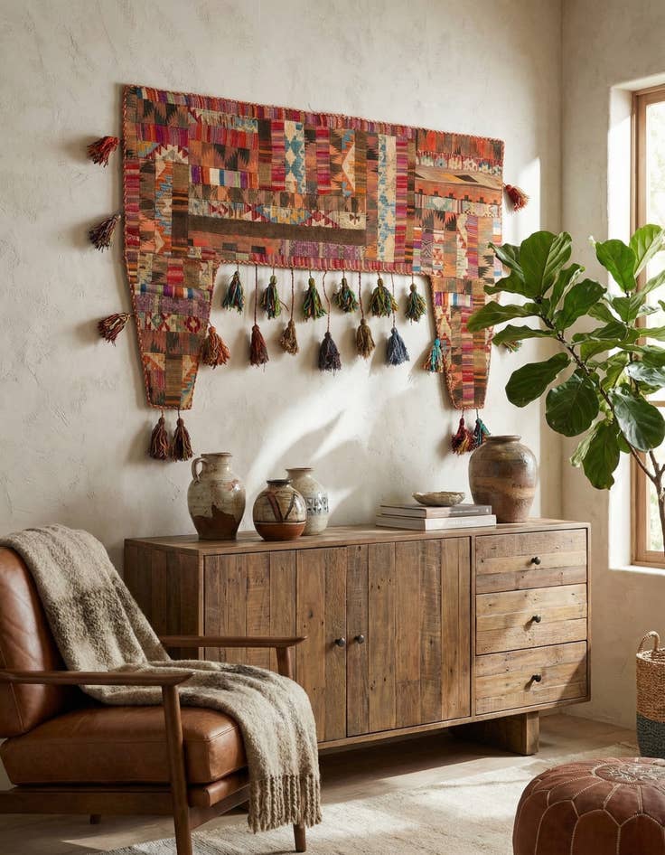 Detail image of  4' 2 x 6' 9  Hand Woven Wall Art Wool Rug