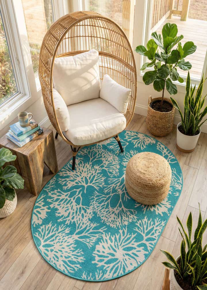 4' x 6' Easy-Clean Coastal Indoor / Outdoor Oval Rug