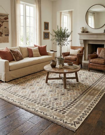 6' 9 x 9' 11 Hand Woven Kilim Maymana Wool Rug