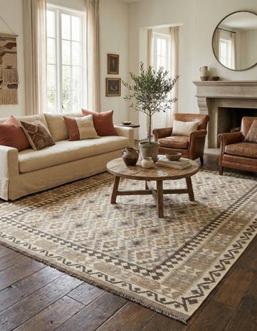 6' 9 x 9' 11 Hand Woven Kilim Maymana Wool Rug