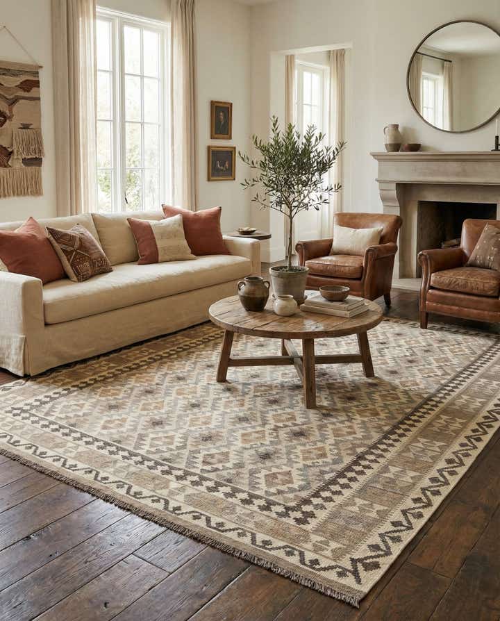 6' 9 x 9' 11 Hand Woven Kilim Maymana Wool Rug