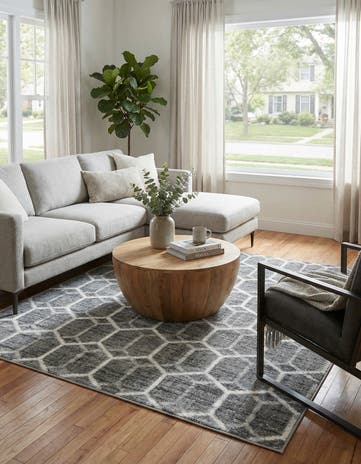 Grey Lattice Trellis Square Rug