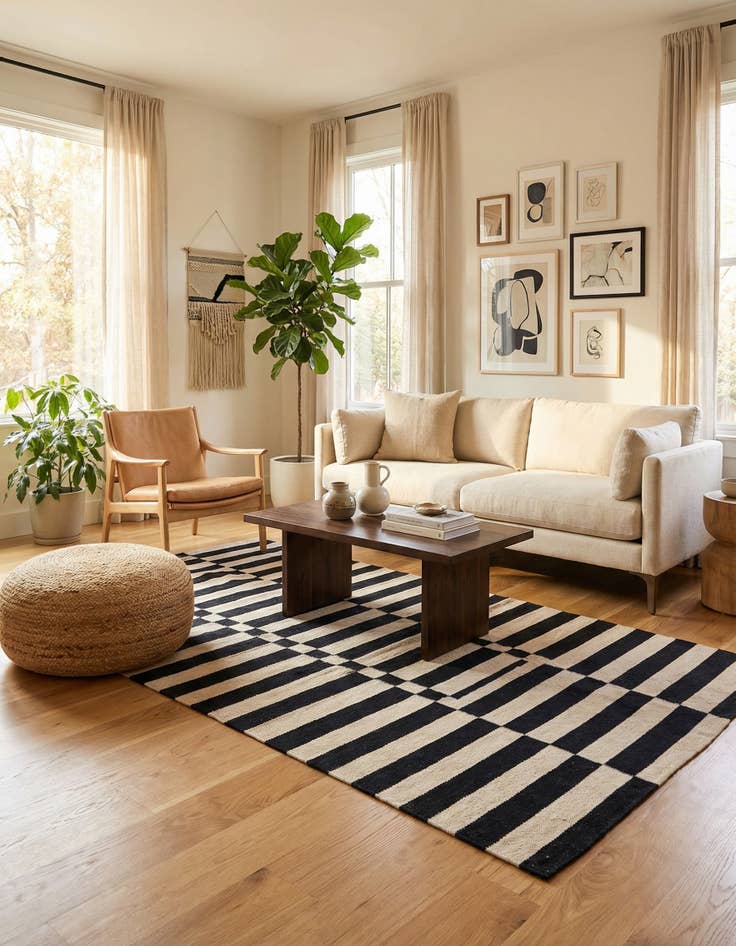 Detail image of 3' 4 x 4' 9  Hand Woven Kilim Modern Wool Rug