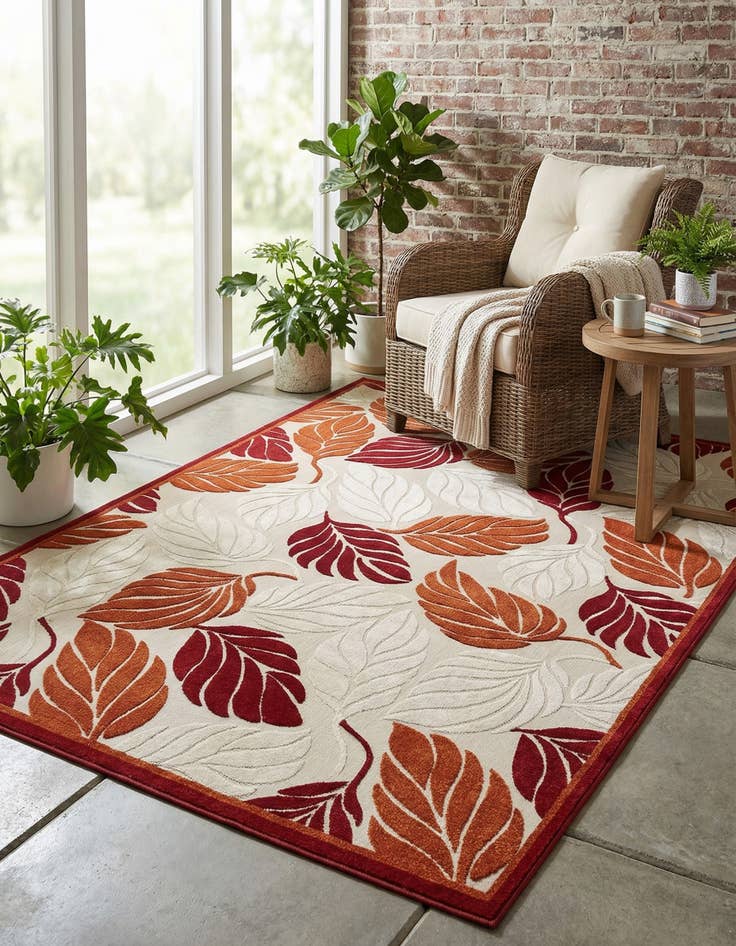 Detail image of 9' x 12' 2  Washable Botanical Indoor / Outdoor Rug