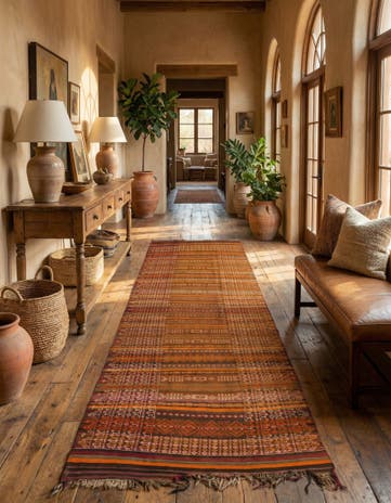 4' 8 x 15' Hand Woven Kilim Fars Wool Runner Rug