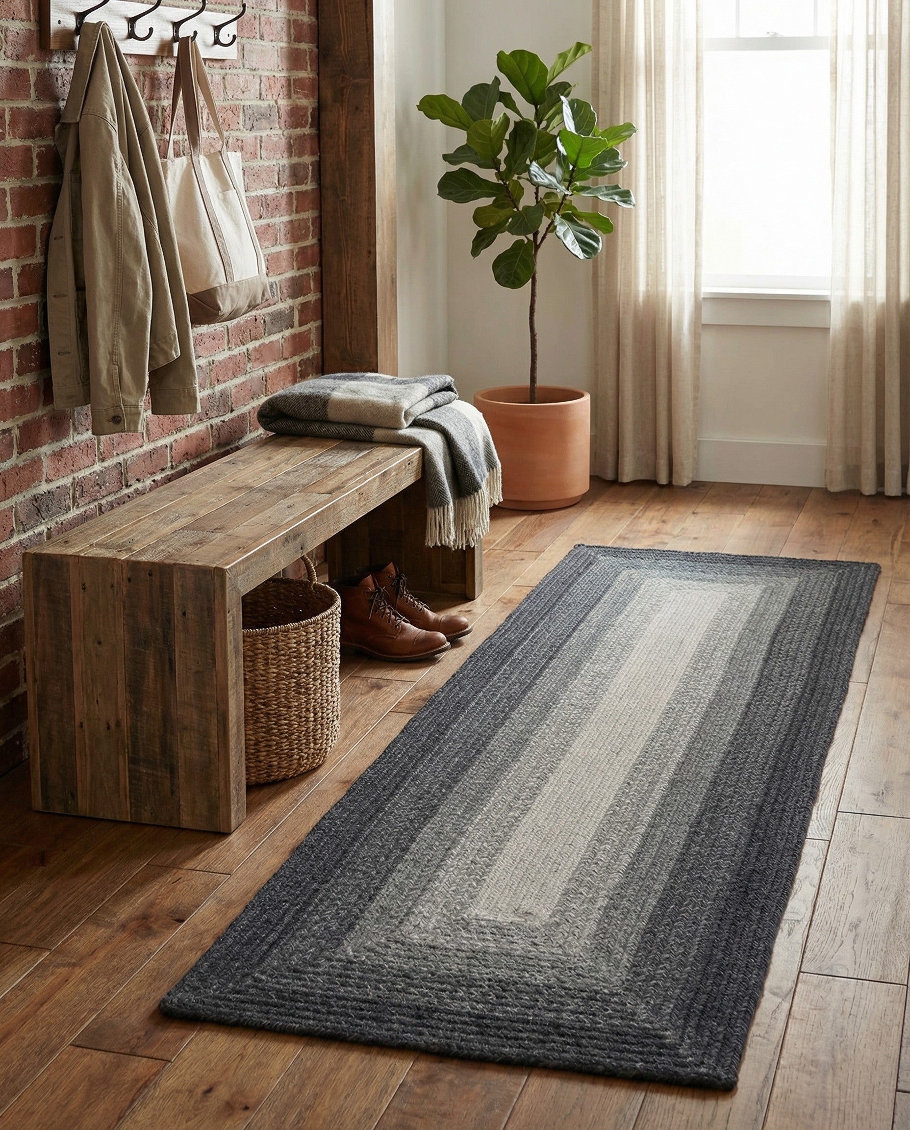  2' x 6' 1  Hand Hand Braided Wool Runner Rug