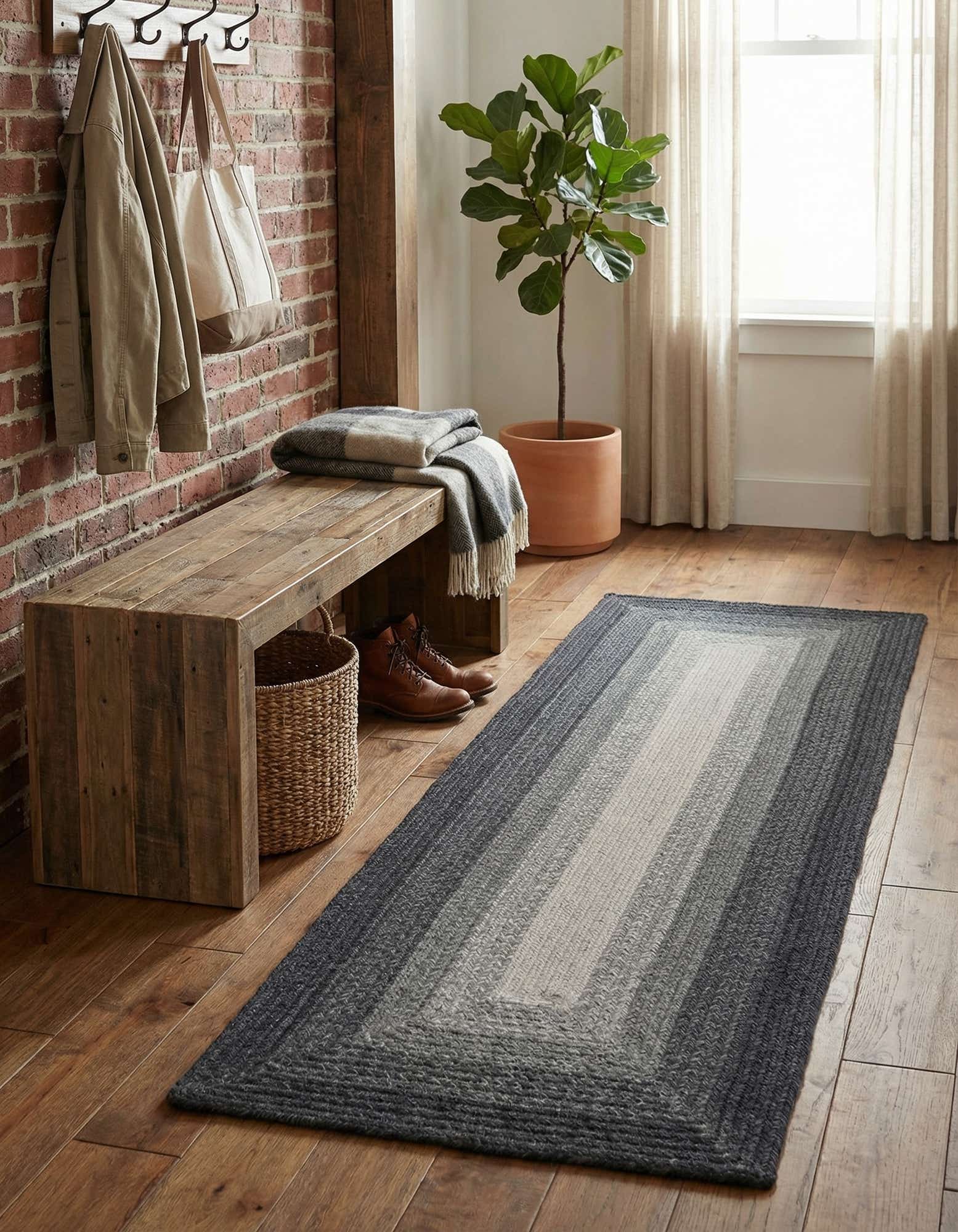 2' x 6' 1 Handmade Hand Braided Wool Runner Rug