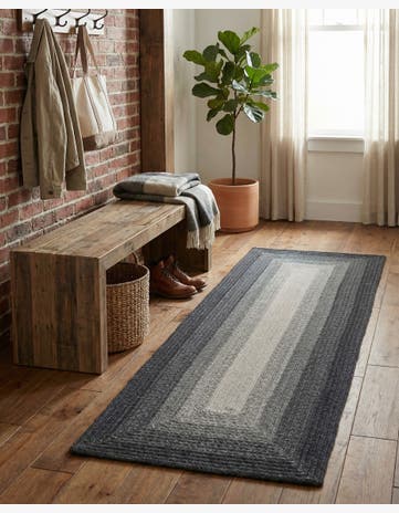 Gray Handmade Hand Braided Wool Runner Rug
