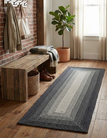 Gray Handmade Hand Braided Wool Runner Rug
