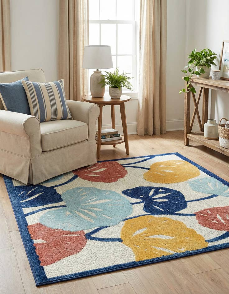 Detail image of 5' 3 x 5' 3  Washable Belize Indoor / Outdoor Square Rug