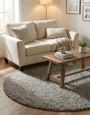 5' 3 x 5' 3 Solid Shag Round Rug