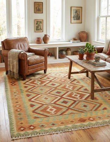 4' 9 x 6' 6 Hand Woven Kilim Waziri Wool Rug