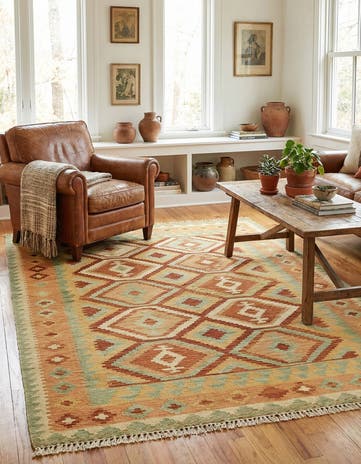 4' 9 x 6' 6 Hand Woven Kilim Waziri Wool Rug