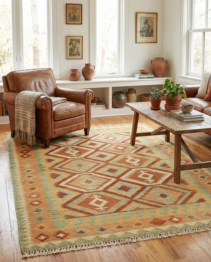 Detail image of 4' 9 x 6' 6 Hand Woven Kilim Waziri Wool Rug