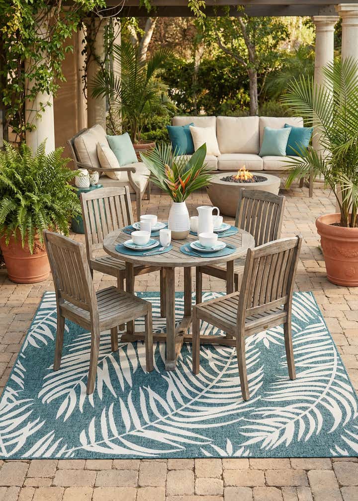 7' 10 x 7' 10 Easy-Clean Botanical Indoor / Outdoor Square Rug