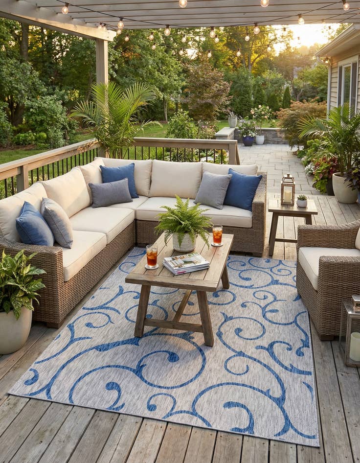 Detail image of 7' x 10'  Washable Botanical Indoor / Outdoor Rug