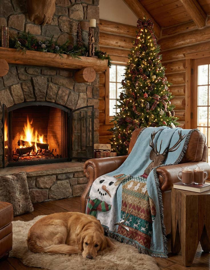 Detail image of 4' 6 x 6' Deer and Snowman Throw Blanket