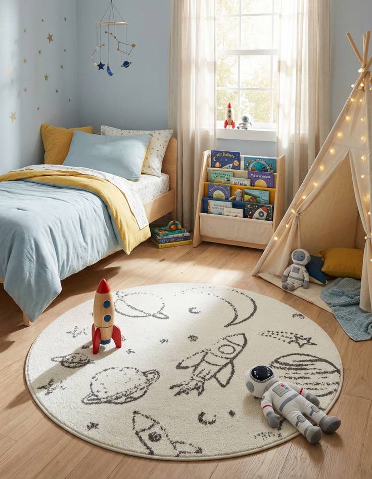 Detail image of 3' 3 x 3' 3 Planets Whimsy Kids Round Rug