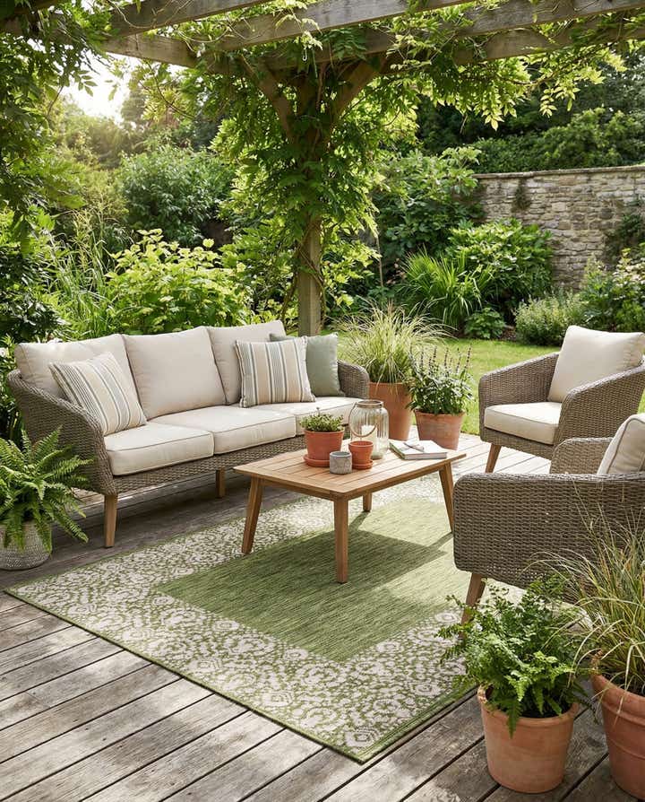 6' x 9' Easy-Clean Border Indoor / Outdoor Rug