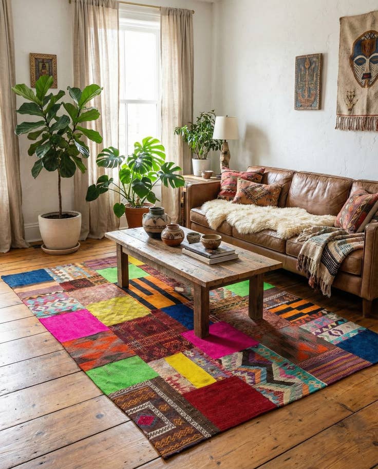 Detail image of 5' 6 x 7' 10 Hand Woven Kilim Patchwork Wool Rug