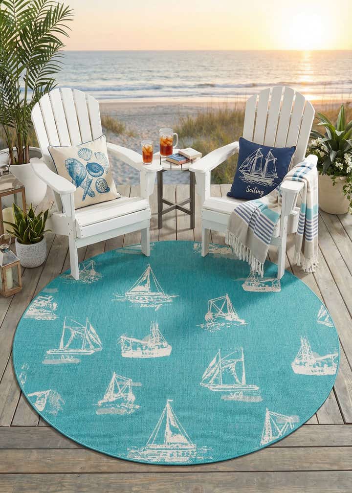 7' x 7' Easy-Clean Coastal Indoor / Outdoor Round Rug