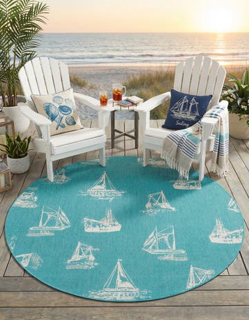 7' x 7' Easy-Clean Coastal Indoor / Outdoor Round Rug