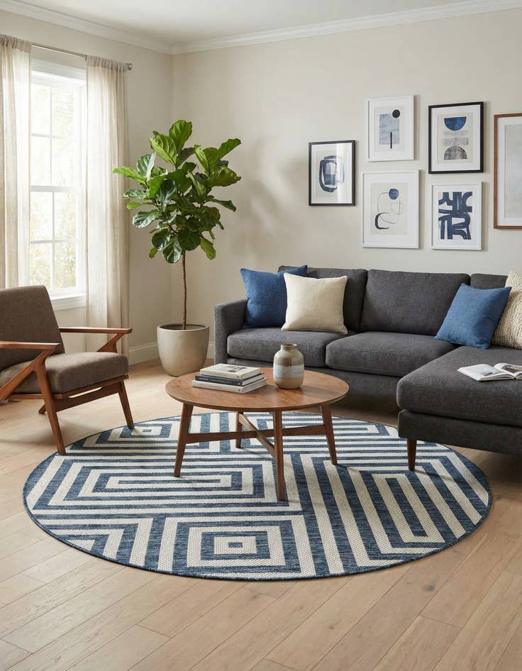 Detail image of 6' x 6'  Washable Modern Indoor / Outdoor Round Rug