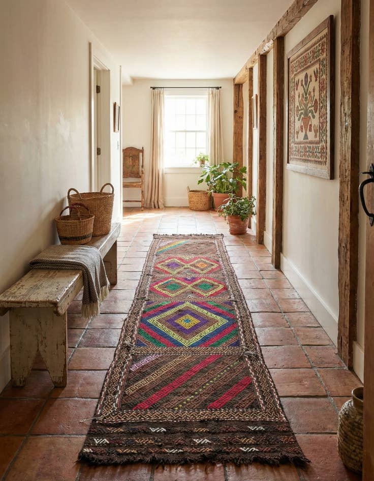 Detail image of 2' x 6' 10  Hand Knotted Kilim Fars Persian Wool Runner Rug