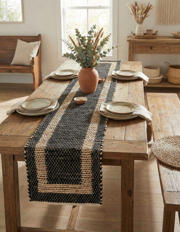 Black Hand Woven Chindi Jute Table Runner Rug